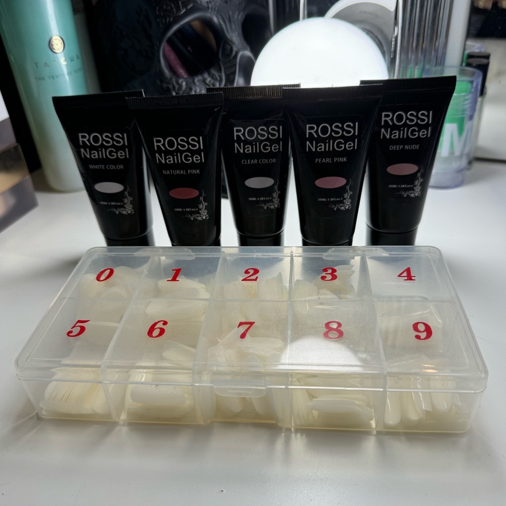 Rossi Nail Gel Poly Gel Set (5 Poly Gel & Nails Shown)